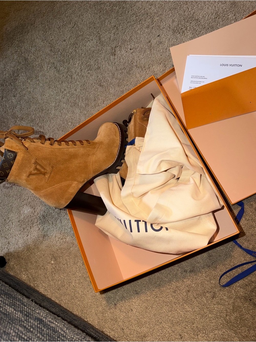 Louis Vuitton Brown Suede Lace-Up Block Heel Boots